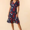 Navy Floral Spot Print Frill Stretch Dress -Outlet Modi Qube Store ac33d908 37cd 4b8e b5f3 15439b4641d1