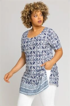 Blue Curve Geo Stretch Cocoon Dress