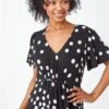 Black Petite Spot Print Stretch Tea Dress