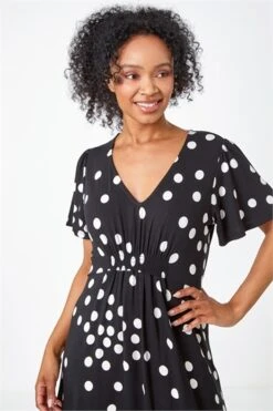 Black Petite Spot Print Stretch Tea Dress