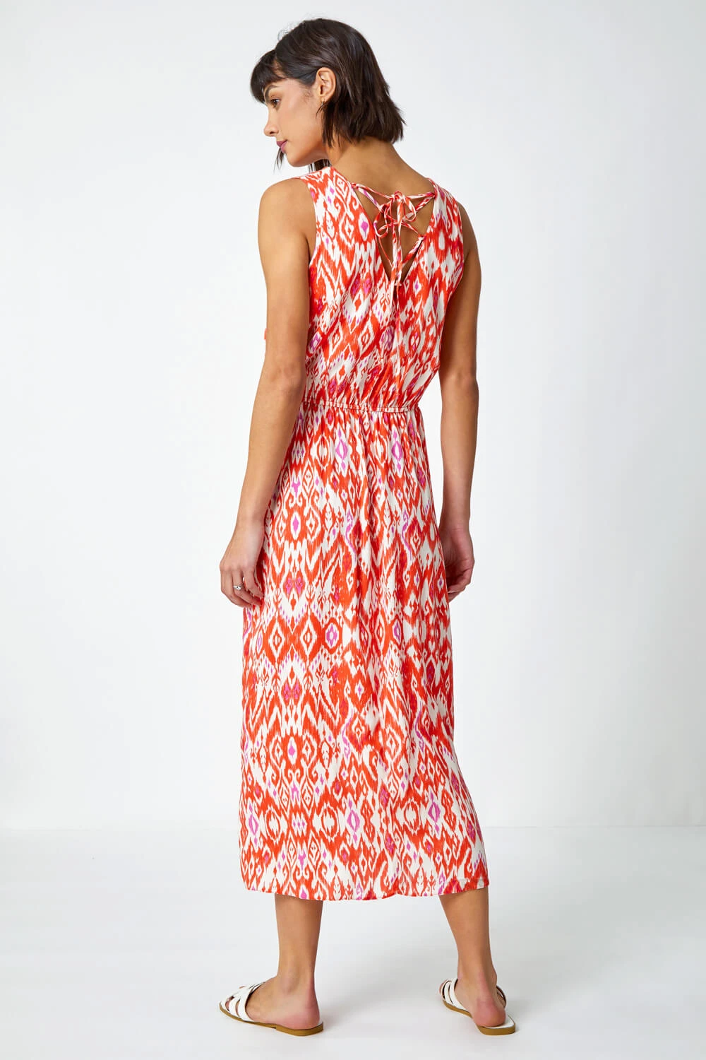 Orange Aztec Print Tie Back Maxi Dress 5 Orange Aztec Print Tie Back Maxi Dress - Image 3