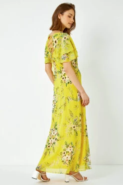 Yellow Floral Tiered Sleeve Maxi Dress -Outlet Modi Qube Store ae0a34df d7df 4ac6 88d9 085b39c80d0d