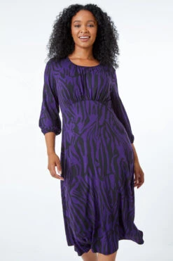 Purple Petite Animal Print Midi Dress
