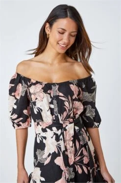 Black Tropical Print Tiered Midi Wrap Dress -Outlet Modi Qube Store af6fbd8c 5c22 496b 9cb3 ca2de72053e0