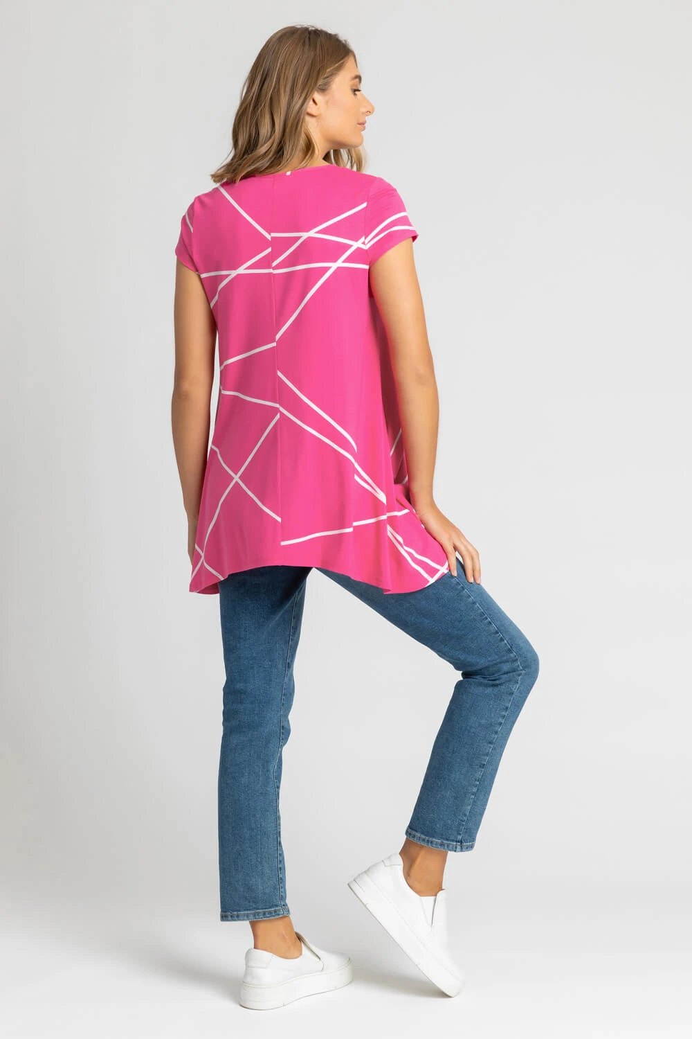 Pink Linear Print Hanky Hem Top 4 Pink Linear Print Hanky Hem Top - Image 2