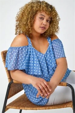 Light Blue Cold Shoulder Polka Dot Midi Dress -Outlet Modi Qube Store afeda07a b552 405c bc11 56703a349daa