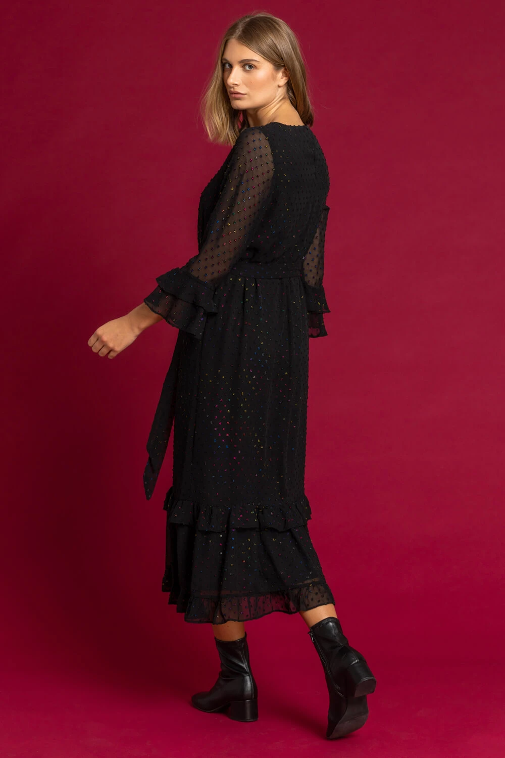 Black Foil Spot Print Frill Dress 4 Black Foil Spot Print Frill Dress - Image 2
