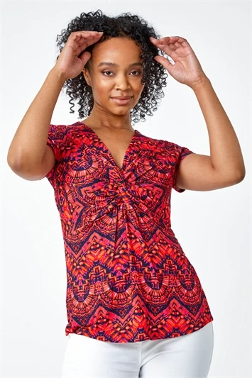 Pink Petite Aztec Tie Detail Wrap Dress 7 Pink Petite Aztec Tie Detail Wrap Dress - Image 5