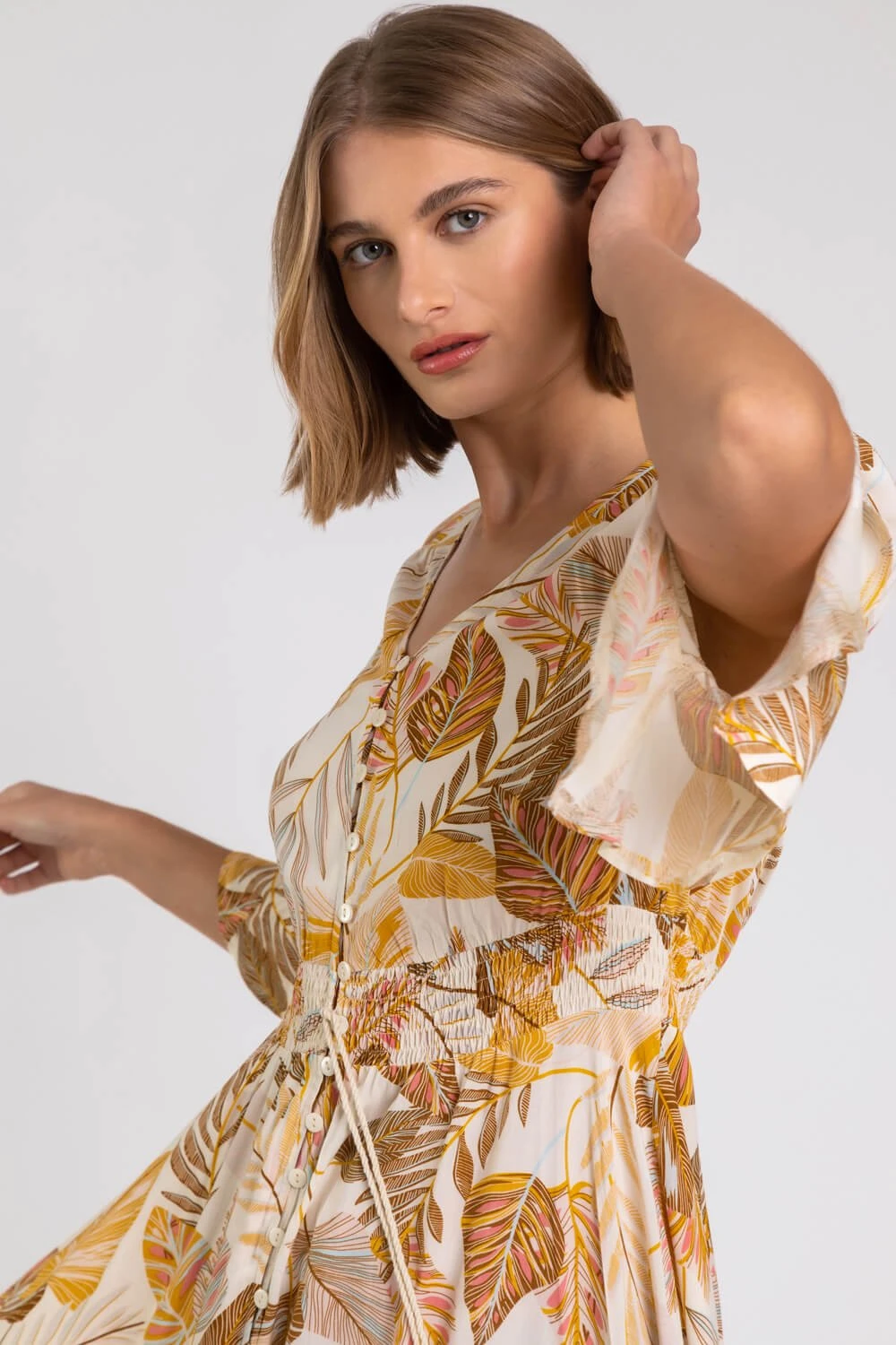 Ivory Leaf Print Frill Detail Maxi Dress 5 Ivory Leaf Print Frill Detail Maxi Dress - Image 3