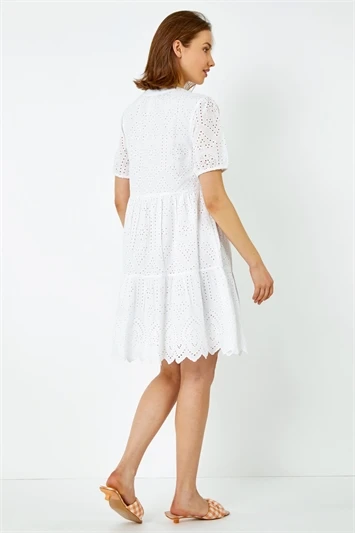 White Cotton Tiered Smock Dress 7 White Cotton Tiered Smock Dress - Image 5