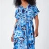 Blue Petite Floral Stretch Shirred Midi Dress -Outlet Modi Qube Store b3cd006c b2ba 4b4a 9ba3 c541d0d561b4