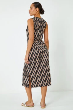 Black Abstract Print Drawcord Stretch Midi Dress -Outlet Modi Qube Store b4a41e8b 10d8 4175 93ac ca4039a57a7f
