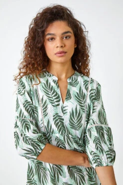 Green Leaf Print Smock Tunic Top -Outlet Modi Qube Store b52760b9 15b3 4926 986e 29cf07d3a2c0