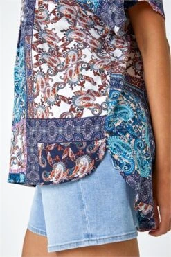 Orange Paisley Print Button Detail Top
