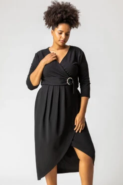 Black Curve Buckled Belt Wrap Dress -Outlet Modi Qube Store b5d1a6de 52a6 48ae bb6d 2c605dc503e8