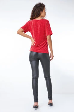 Red Twist Front Sparkle Stretch Top -Outlet Modi Qube Store b6288c36 ef3f 4732 971f f8d6280f3e2d