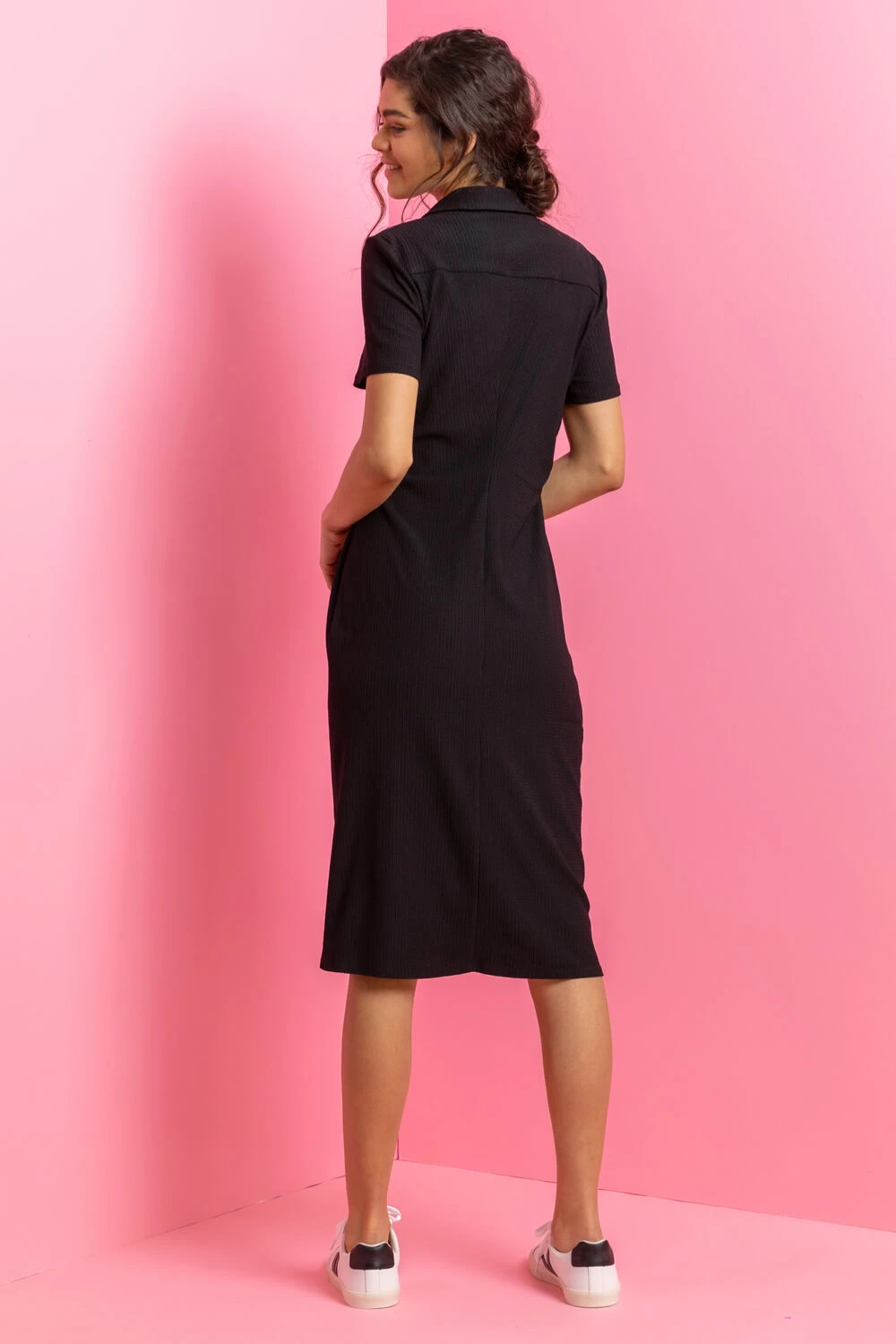 Black Ruched Detail Stretch Shirt Dress 4 Black Ruched Detail Stretch Shirt Dress - Image 2