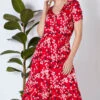 Red Floral Print Tiered Midi Dress -Outlet Modi Qube Store b674079d 57bf 4fde 859d dc3aa460c357