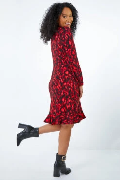 Burgundy Petite Animal Stretch Wrap Dress -Outlet Modi Qube Store b67c295b 0786 4563 add8 d740279733af