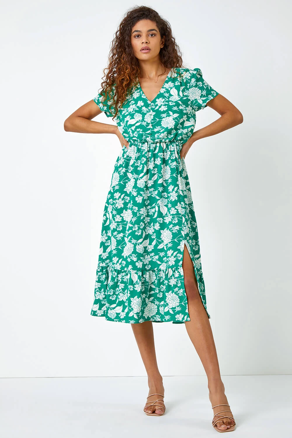 Green Floral Button Through Midi Dress 4 Green Floral Button Through Midi Dress - Image 2