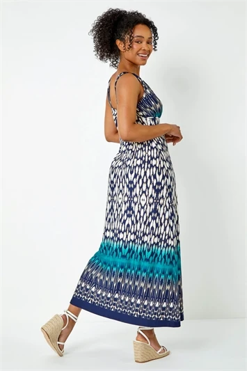 Rust Sleeveless Aztec Maxi Stretch Dress 4 Rust Sleeveless Aztec Maxi Stretch Dress - Image 2