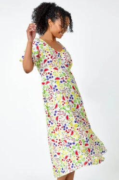 Ivory Petite Fruit Print Midi Tea Dress -Outlet Modi Qube Store b91cf689 43ec 4196 8713 b085ecf19378
