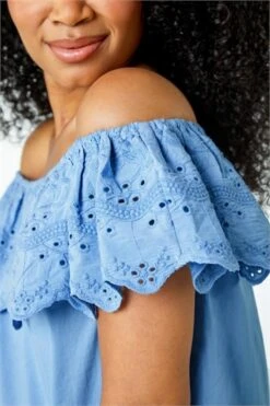 Blue Petite Denim Bardot Stretch Top -Outlet Modi Qube Store b9500a6c e75a 4677 82e2 2cb2080dac1e