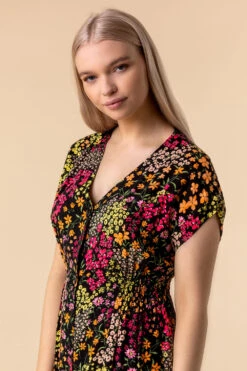 Multi Floral Print Button Through Dress