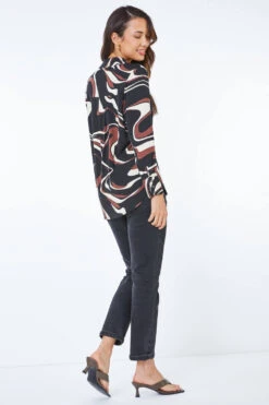 Black Abstract Swirl Jersey Stretch Shirt -Outlet Modi Qube Store bae1bbc6 1b92 4640 8ca8 58ee77a35b73