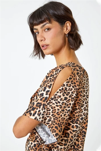 Black Animal Print Side Tie Stretch Top 6 Black Animal Print Side Tie Stretch Top - Image 4
