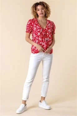 Orange Chiffon Sleeve Stretch Jersey Top