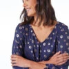 Navy Metallic Spot Print Blouson Top