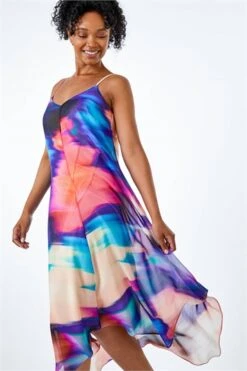 Blue Petite Tie Dye Hanky Hem Top