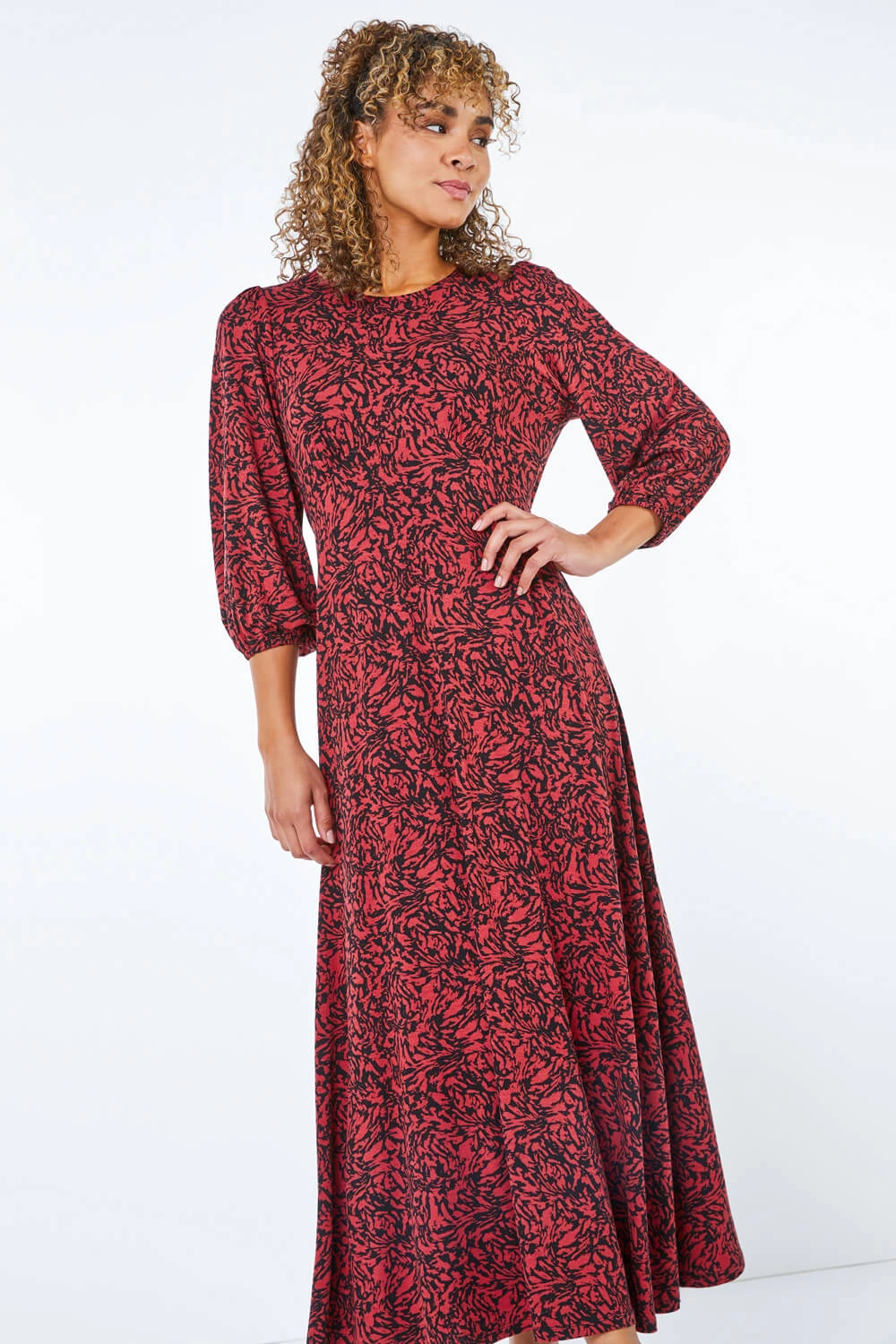 Rust Petite Floral Print Stretch Midi Dress 3 Rust Petite Floral Print Stretch Midi Dress