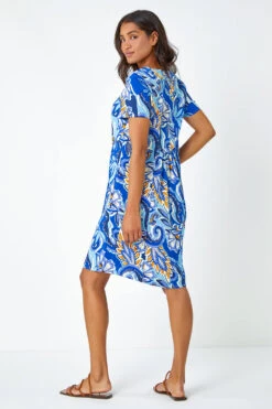 Royal Blue Baroque Floral Pocket Tunic Dress -Outlet Modi Qube Store bebb42ef 94cd 40ce a211 e0d4ff7b876c