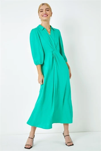 Green Cowl Neck Ruched Midi Dress 6 Green Cowl Neck Ruched Midi Dress - Image 4
