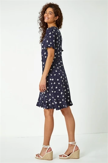 Blue Curve Floral Print Tiered Midi Dress 4 Blue Curve Floral Print Tiered Midi Dress - Image 2