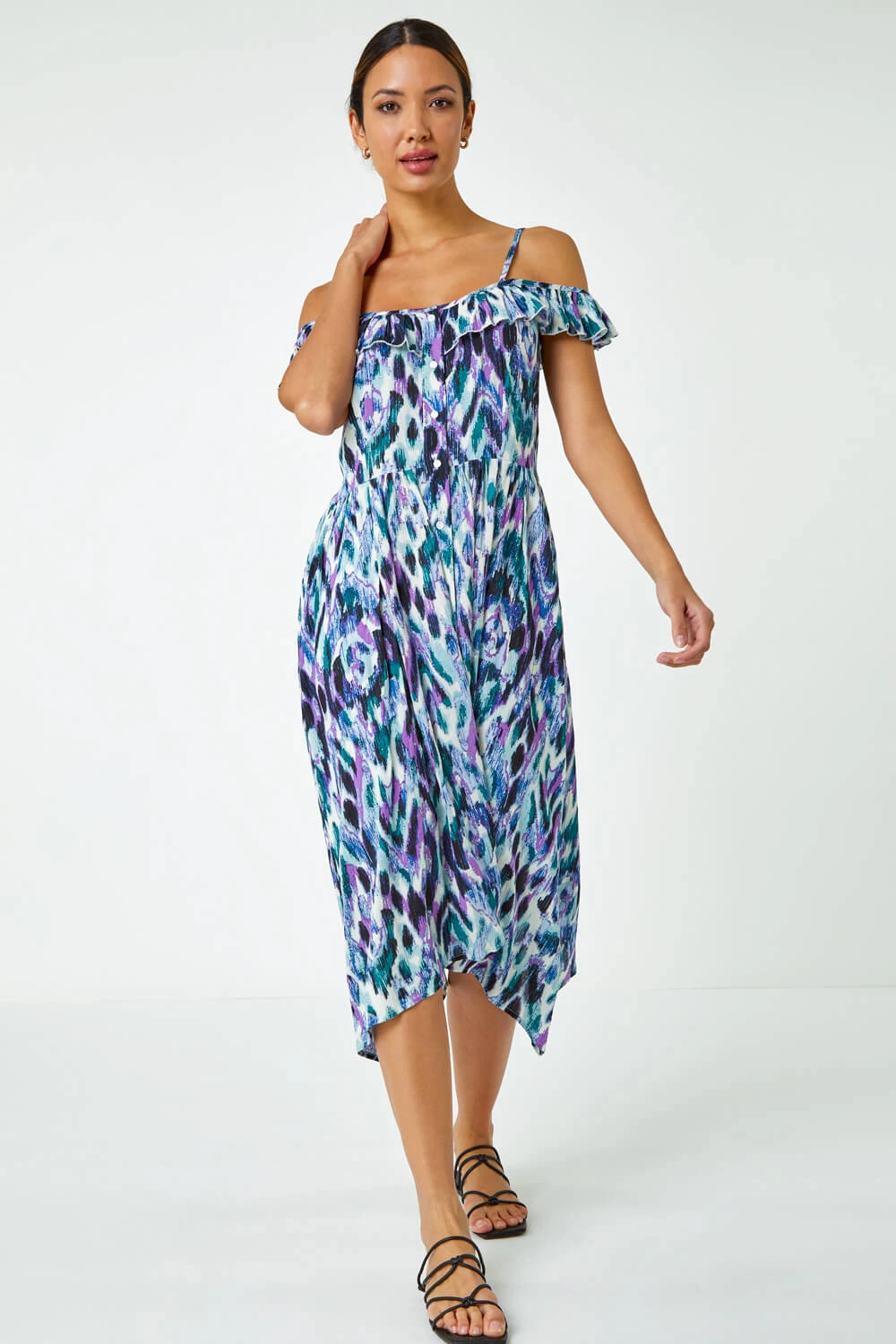 Purple Cold Shoulder Printed Midi Dress 3 Purple Cold Shoulder Printed Midi Dress