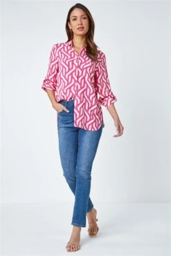 Ivory Geo Polka Dot Print Longline Shirt
