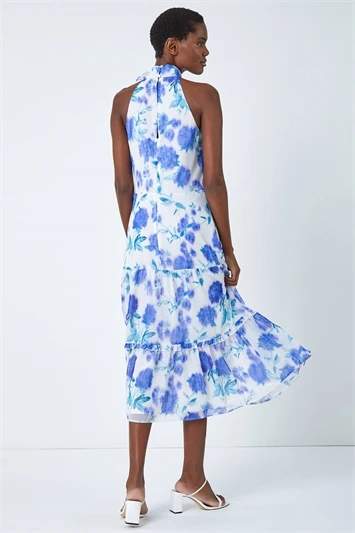 Blue Animal Print Halter Neck Midi Dress 5 Blue Animal Print Halter Neck Midi Dress - Image 3