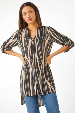 Black Abstract Print Longline Blouse