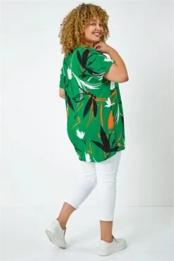 Khaki Curve Leaf Print Stretch Jersey Top -Outlet Modi Qube Store c1a1de43 1b40 4b99 9e7d 91d32a186ae4