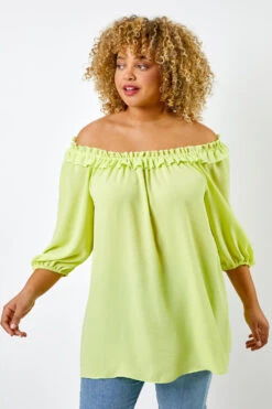 Lime Curve Frill Detail Bardot Top