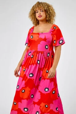 Red Curve Floral Print Square Neck Midi Dress -Outlet Modi Qube Store c2560c7e c754 423d a6f8 d8008877bbea