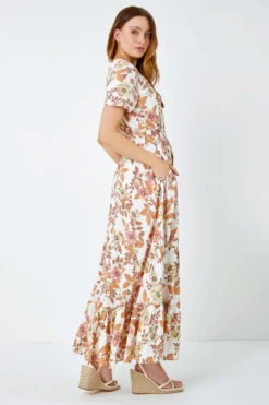 Coral Floral Print Button Detail Maxi Dress 9 Coral Floral Print Button Detail Maxi Dress -Outlet Modi Qube Store c2a54aae 611b 4b36 9faf 3bc576801d47