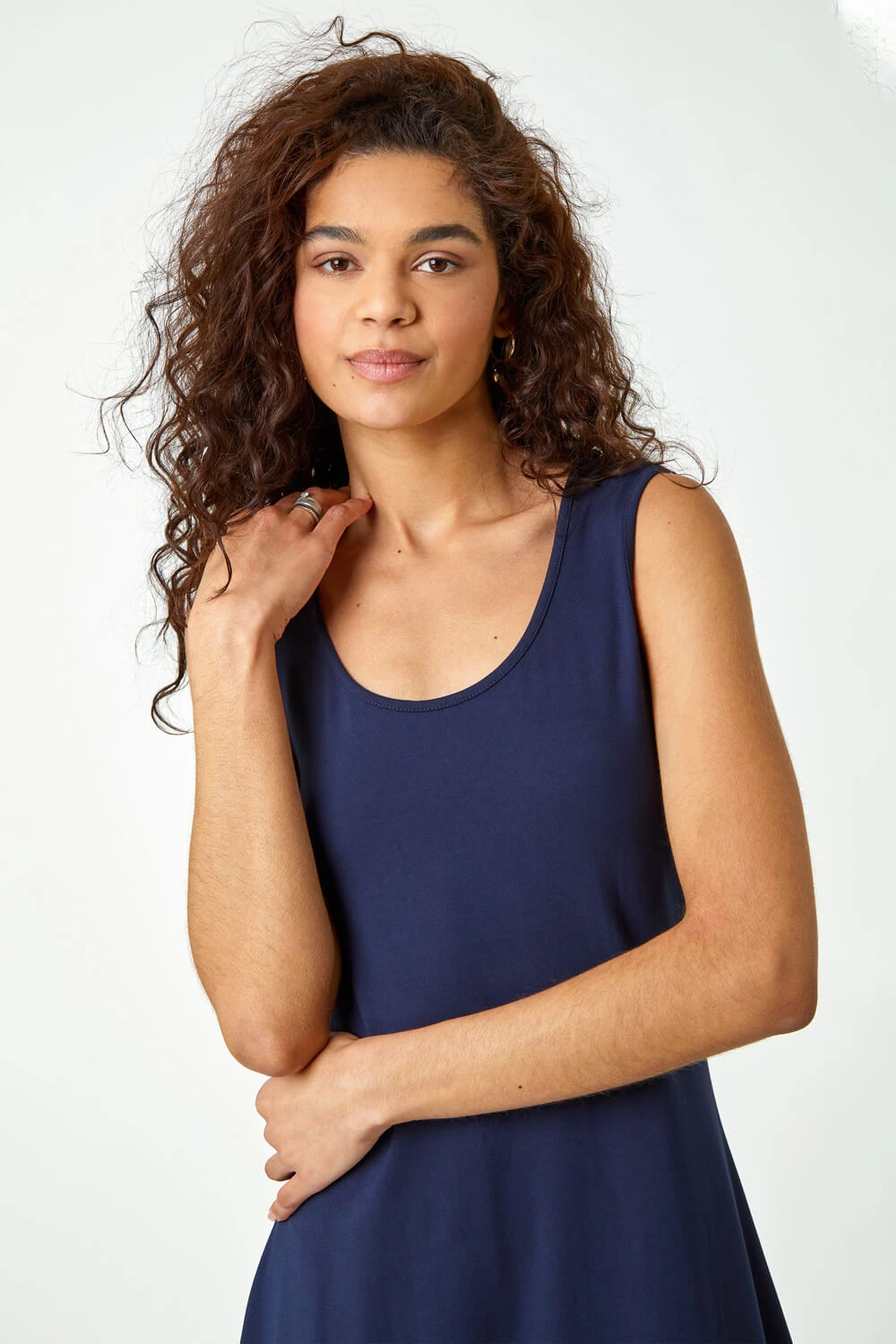 Navy Crochet Hem Stretch Midi Dress 6 Navy Crochet Hem Stretch Midi Dress - Image 4