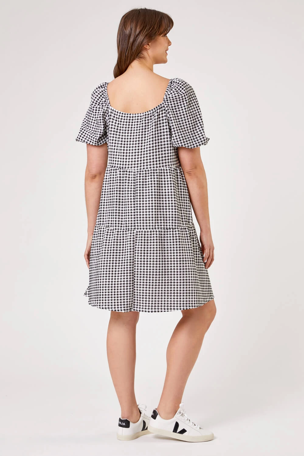 Black Curve Gingham Print Tiered Dress 4 Black Curve Gingham Print Tiered Dress - Image 2