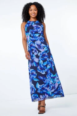 Blue Petite Floral Print Maxi Dress -Outlet Modi Qube Store c3199b3a 7e65 441b ad68 2db3fe407b78