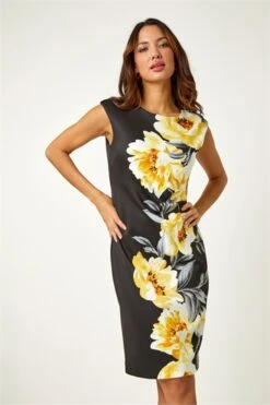 Black Floral Print Premium Stretch Dress -Outlet Modi Qube Store c3be8b15 64a1 488a 9e4c 2126ebf7fad1