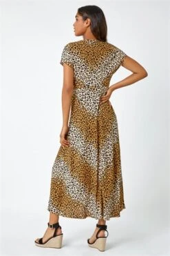 Camel Animal Print Stretch Tiered Midi Dress -Outlet Modi Qube Store c4352c0c aa2d 4d8a 9810 9a2deec1a793